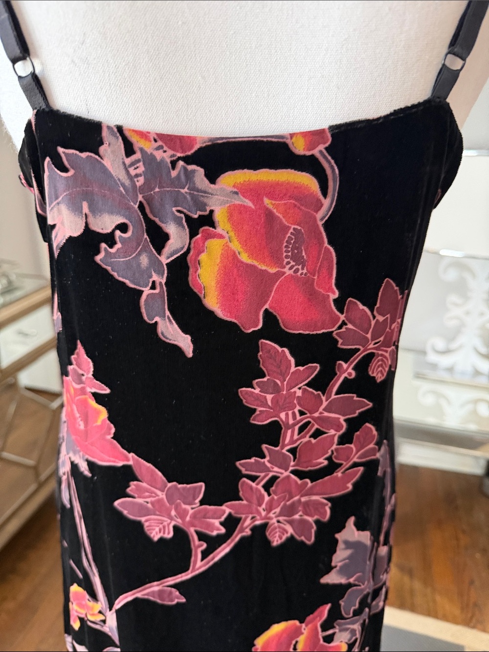 Rachel Zoe Floral Velvet Slip Dress - Black, Pink & Rust ❤️ 8 - Picture 3 of 8